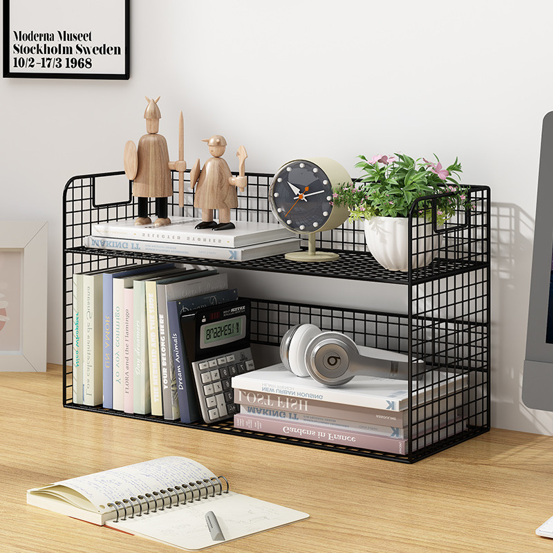 Simple Small Bookshelf Desktop Shelf Desktop Student Book Storage Iron ตู้หนังสือ Office Organizing 