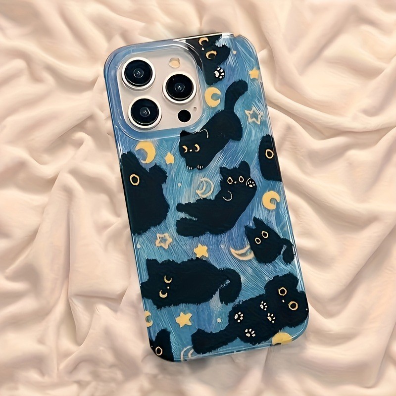 Moon Starsแมวดําออกแบบเคสโทรศัพท์สําหรับiPhone 17 Pro Max 16E 16 15 14 13 12 11 XS X XR 7 8 Plus SE2 Air Cover
