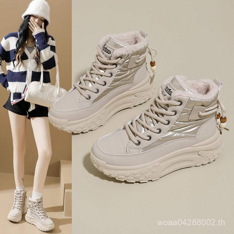 รองเท้าผ้าฝ้ายผู้หญิงที่อบอุ่นรองเท้าบู๊ตหิมะรองเท้าลําลอง 2025 ซับขนแกะสไตล์ใหม่เวอร์ชั่นเกาหลีฤดูห