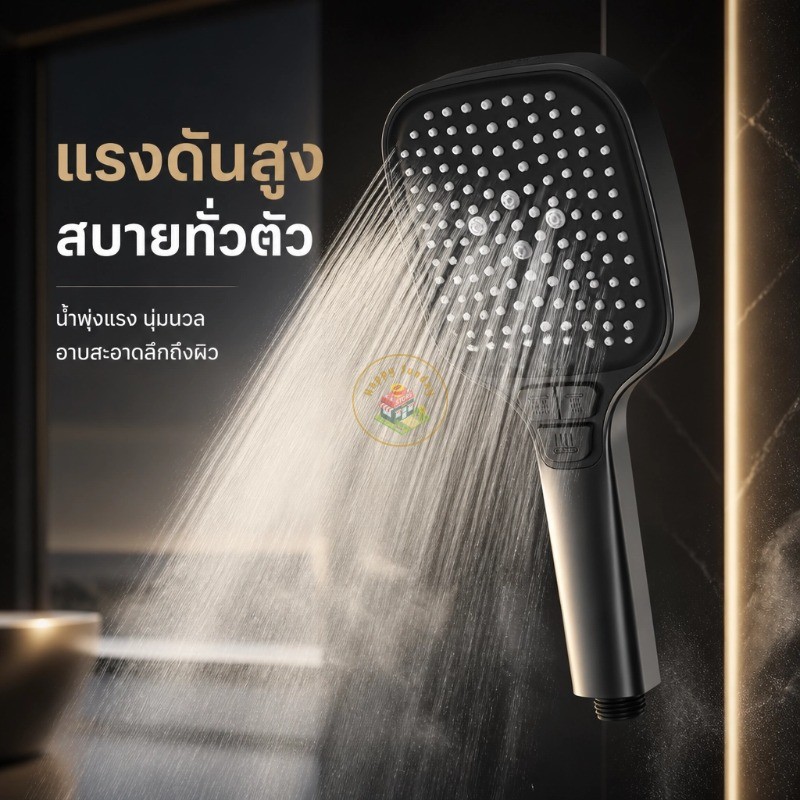 หัวฝักบัวเพิ่มแรงดัน 4 โหมดน้ำ ป้องกันอุดตัน มีปืนฉีดล้างห้องน้ำ 2สีให้เลือก