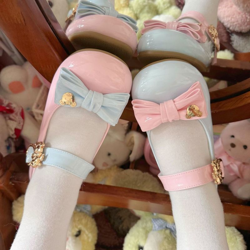 โล๊ะ!Clearance Biscuit Space Mandarin Duck Color Lolita Shoes Flat Heel Round Toe lo Shoes All-Match