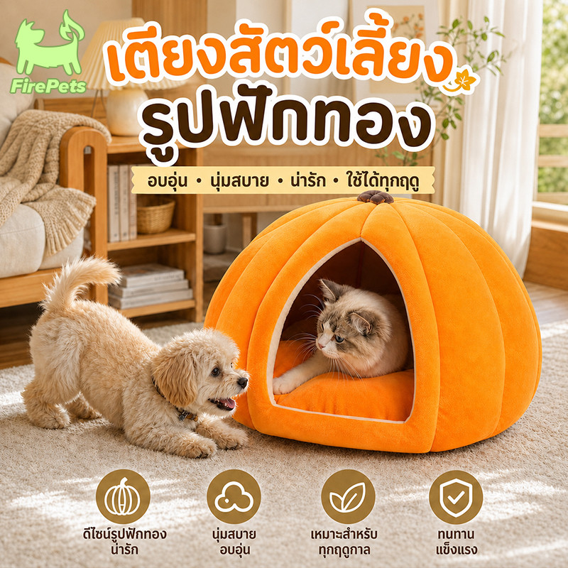 ฟักทอง Cat Bed Cat Cave Bed Cat House Warm Cozy Sleeping Bed เบาะแบบถอดได้สําหรับแมวสุนัขขนาดเล็ก