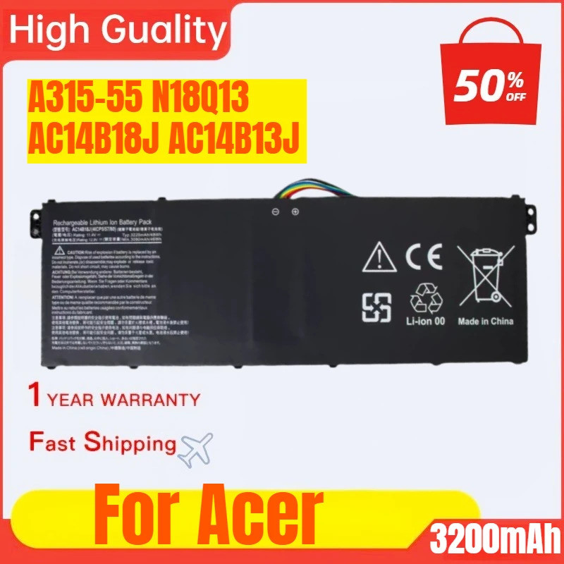 สําหรับ Acer A315-55 N18Q13 AC14B18J AC14B13J แบตเตอรี่แล็ปท็อปแบตเตอรี่ความจุสูงแบตเตอรี่ทดแทนคุณภา