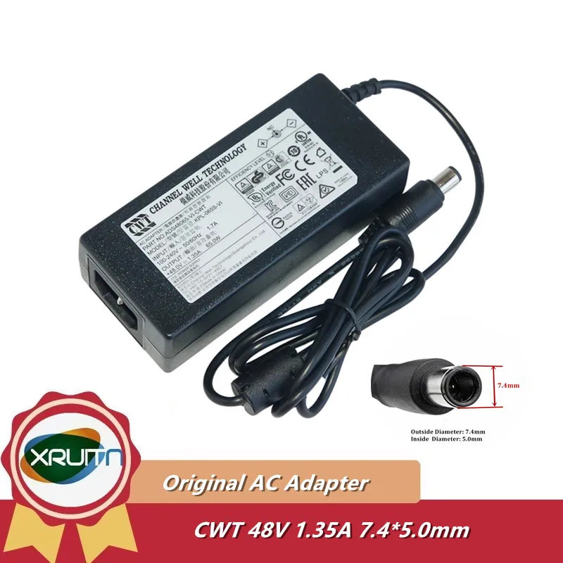 ของแท้ CWT KPL-065S-VI AC อะแดปเตอร์ 48V 1.35A 65W สําหรับ ADS48065-VI-CWT Charger 7.4x5.0 มม.เคล็ดล