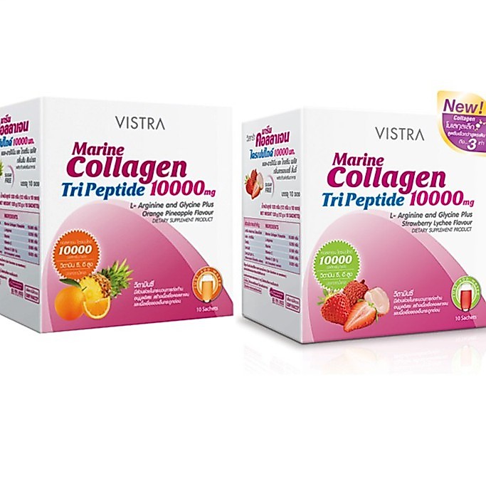 Vistra Marine Collagen TriPeptide 10000 mg (10 ซอง/กล่อง) รสสตอเบอรี่+ลิ้นจี่