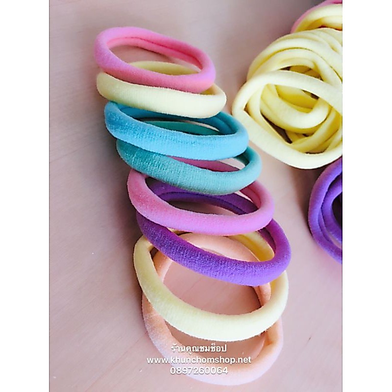 ยางรัดผมผ้ายืดคละสีสด/ สีหวานพาสเทล แต่งผมน่ารักค่ะขนาด 8 CM.10ชิ้น