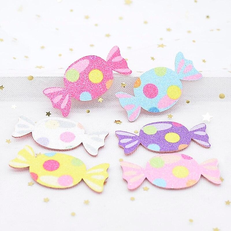 12 ชิ้น Glitter พิมพ์ PowdersAppliques Candy สําหรับงานฝีมือ DIY ตกแต่งแพทช์วัสดุอุปกรณ์เสริมเครื่องประดับอุปกรณ์