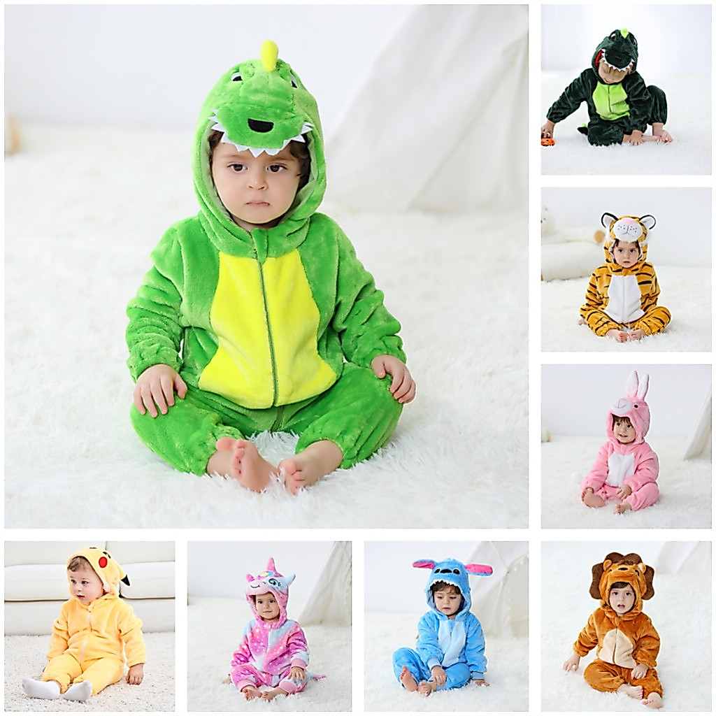 ชุด One Piece Onesies แขนยาวสำหรับทารก ดีไซน์น่ารักเหมือนไดโนเสาร์ เทiger และ unicorn เหมาะสำหรับเป็นชุดนอนและการแต่งตัวในโอกาสพิเศษอย่าง Halloween และ Christmas