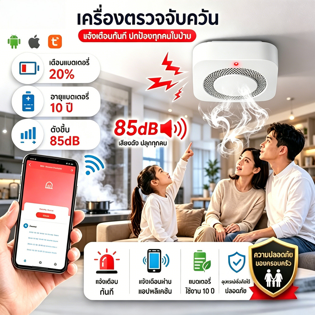 จัดส่งรวดเร็ว ตรวจจับควัน smoke detector เซ็นเซอร์ควัน ใช้สำนักงาน/บ้าน เครื่องไฟอัจฉริยะ tuya smart