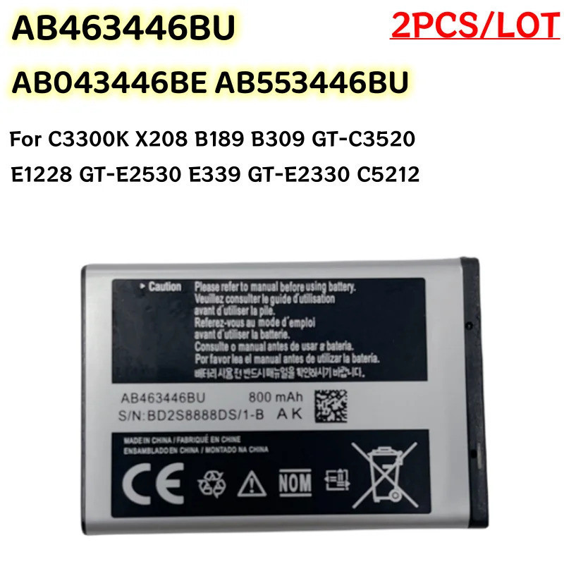 2 ชิ้น/ล็อต AB463446บ๊าบ043446บีเอบี553446BU แบตเตอรี่สําหรับ C3300K X208 B189 B309 GT-C3520 E1228 G