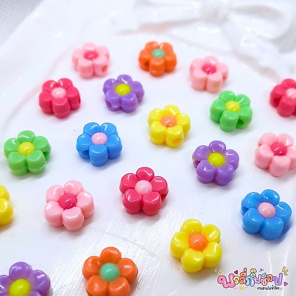 ลูกปัดดอกไม้สีหวาน ทำด้วยมือ 50ชิ้น แบบสีพื้นหวานๆ น่ารัก (อุปกรณ์DIY) ขนาด12มม.