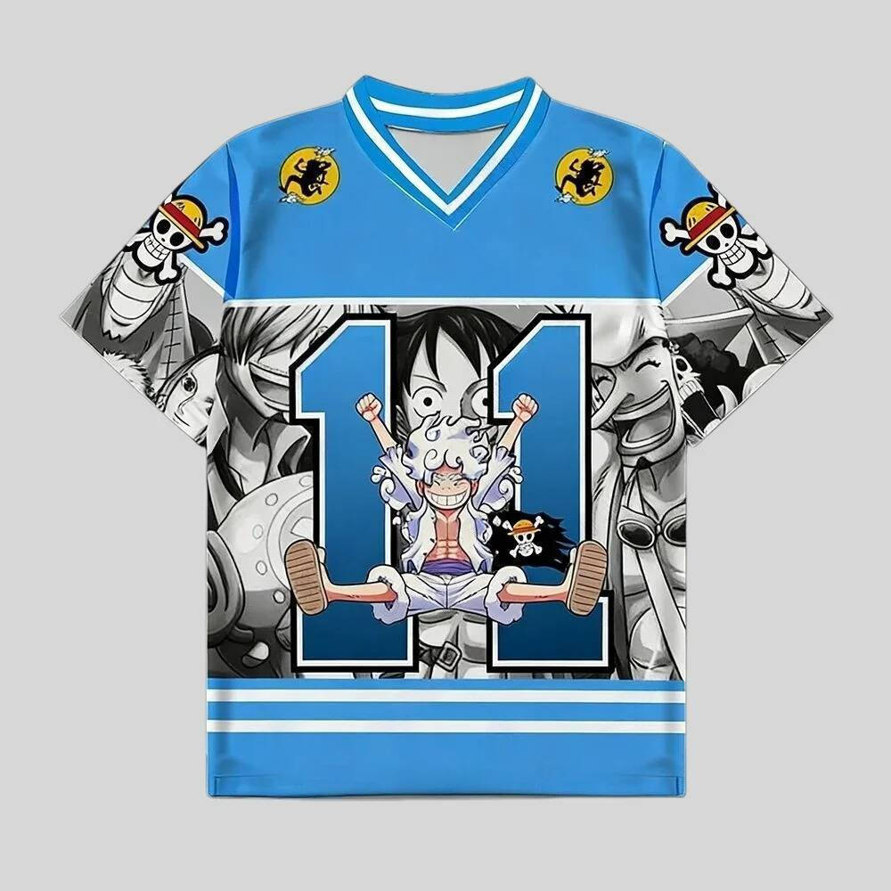 อะนิเมะOne Piece Luffyพิมพ์เสื้อฟุตบอลสําหรับผู้ใหญ่สบายๆHarajukuเสื้อแขนสั้นLuffyเสื้อCosplayผ้า 7A