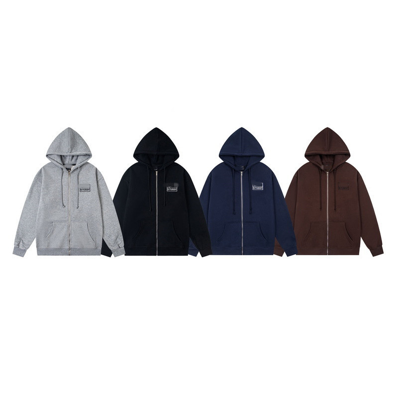 Street Trend ผู้ชายผู้หญิงซิป Hooded coat Square-shaped letter เย็บปักถักร้อยเสื้อสเวตเตอร์ถักเสื้อลําลอง Plus ขนาด Unisex