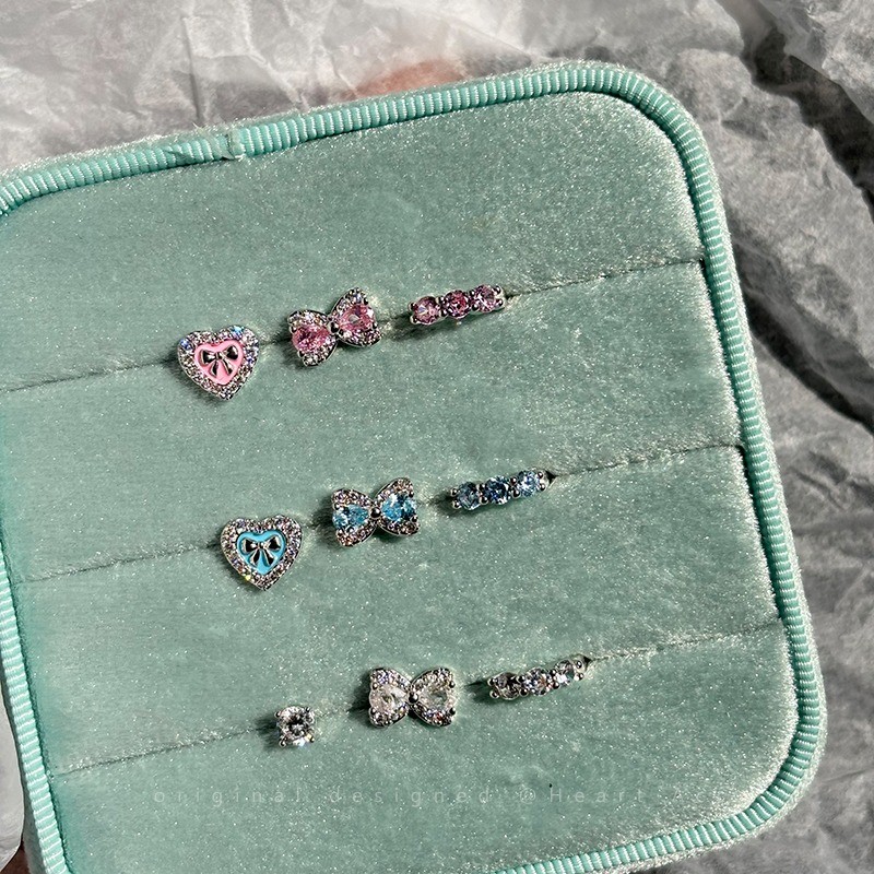 Sweet S925 Silver Plated Bling Zircone Ear Studs Buckle ต่างหู