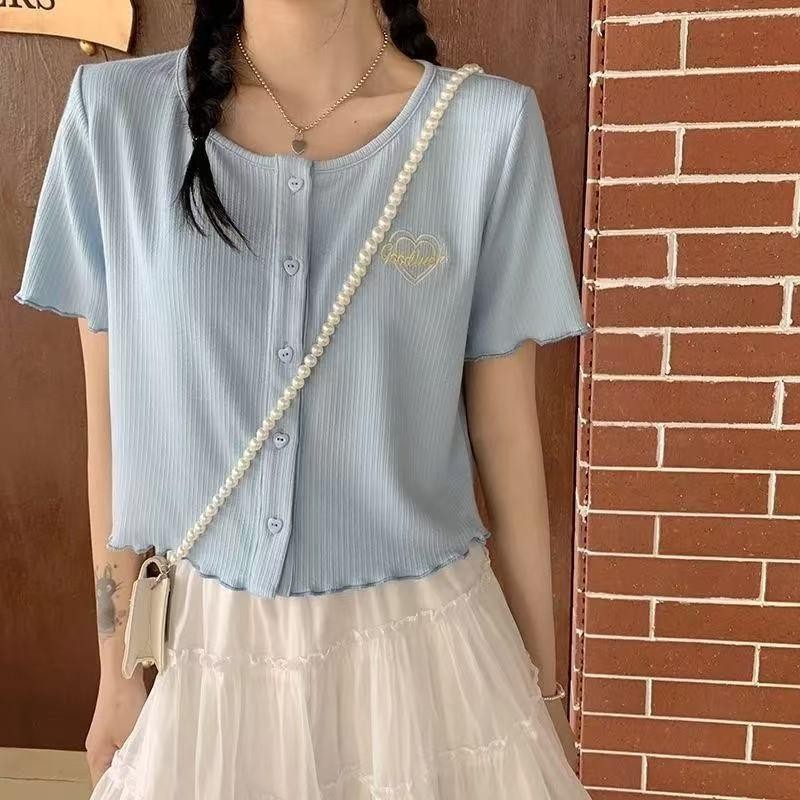 เสื้อครอปแขนยาวผู้หญิง เสื้อยืดแฟชั่นสไตล์เกาหลี เสื้อครอปหญิง เสื้อยืดแขนสั้น - รูปที่ 2