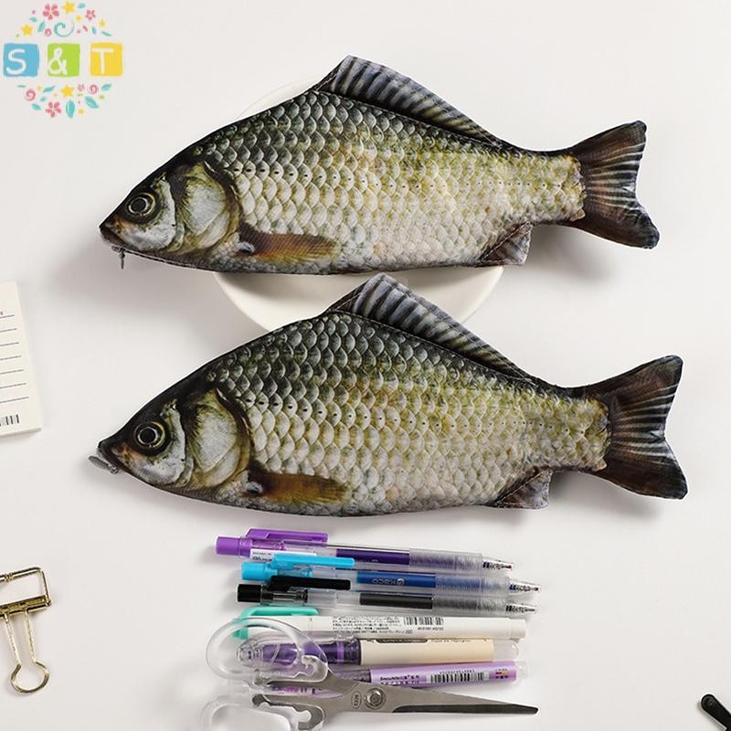 [S&T] Creative Funny Fish Shaped Pen Bag Pens Crucian Carp Pencil Case Funny Student Stationery Supp