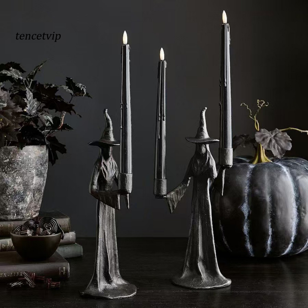Vip 8.66 นิ้วแม่มดเชิงเทียน Fall Themed Witch Centerpiece Handmade สีดําแม่มดเชิงเทียนสําหรับฮาโลวีน
