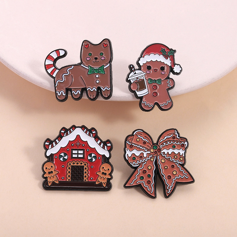 เข็มกลัด Gingerbread Man สไตล์การ์ตูน พร้อมโบว์.tie สำหรับตกแต่งเสื้อผ้าและของขวัญ