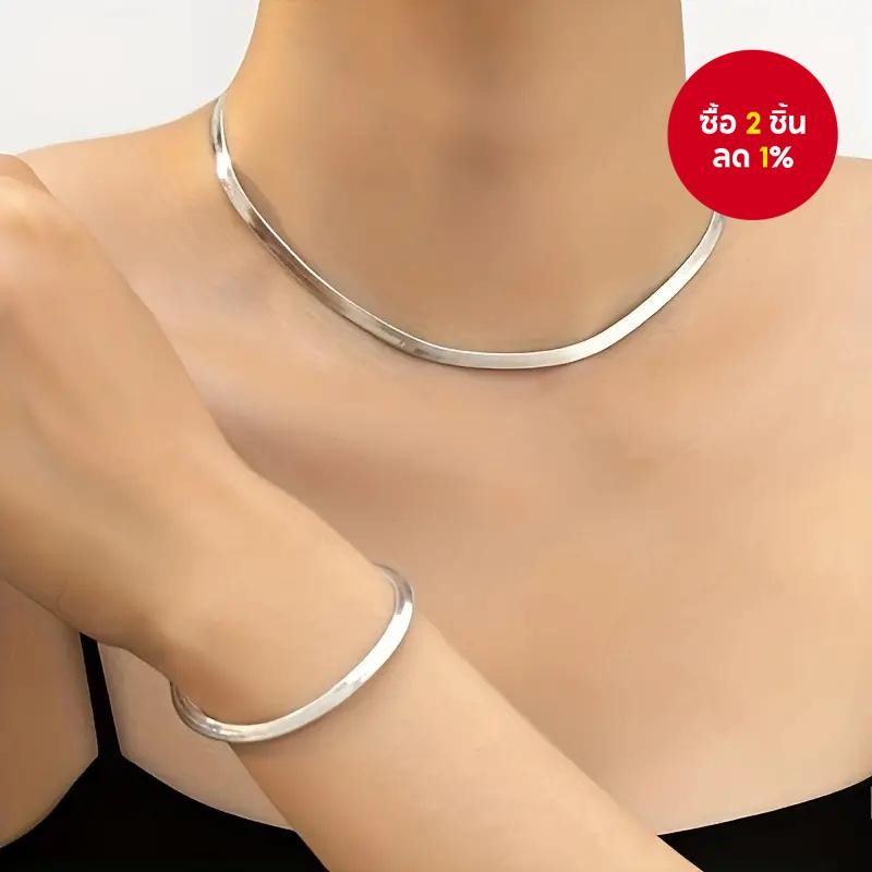 ใหม่ 【โมเดล VMI】 สร้อยคอเงินสำหรับผู้หญิง + ชุดกำไลข้อมือ สร้อยคอแบบเลเยอร์