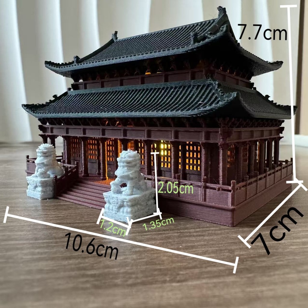 พร้อมโคมไฟ วัด Taihe สไตล์จีนสถาปัตยกรรมรุ่น Palace ตกแต่งถังปลาภูมิทัศน์ Courtyard Rockery ตกแต่ง Micro ภูมิทัศน์จําลองสถาปัตยกรรมโบราณตกแต่งโต๊ะ