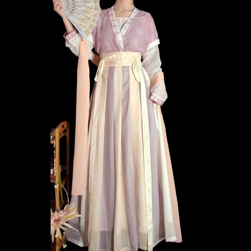 T Tang Yuzi Hanfu เสื้อสเวตเตอร์ถักคู่คอกลมครึ่งแขนของผู้หญิงปรับปรุงทุกวัน