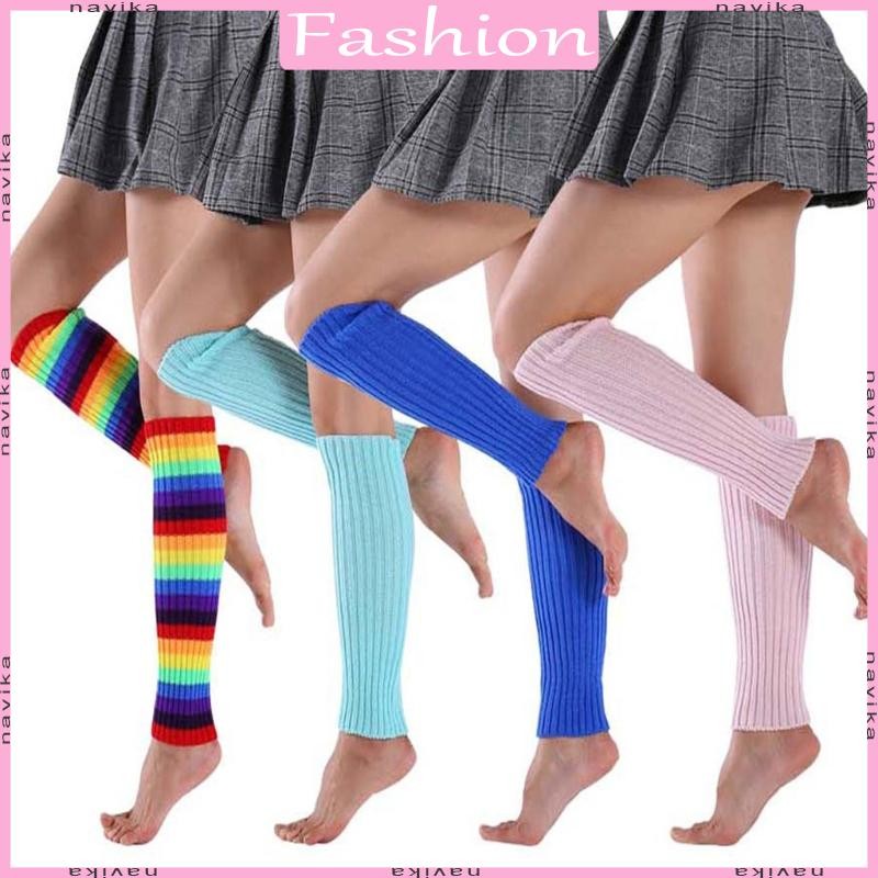 ถุงเท้าเข่าถักโครเชต์สายรุ้งยุค 80s 90s สำหรับ.party wear กับเครื่องประดับ