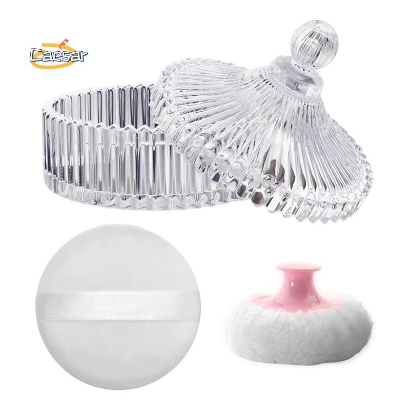caesarA8Body Powder Puff and Container Set, Dusting Powder Puff for Women Baby and Loose Powder Containers for Wet Dry Makeup