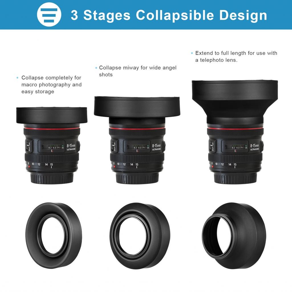 Andoer 67 มม. Sunshade พร้อมดอกทิวลิป + เลนส์ยางพับเก็บฮูดเปลี่ยนผ้าทำความสะอาดผ้าสำหรับ EOS 7d 70d 