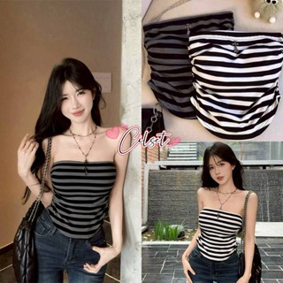 Cilset🛒พร้อมส่ง🎀 เสื้อเกาะอก มีฟองน้ำ โคเรีย ดีเทลลายทางสีพื…