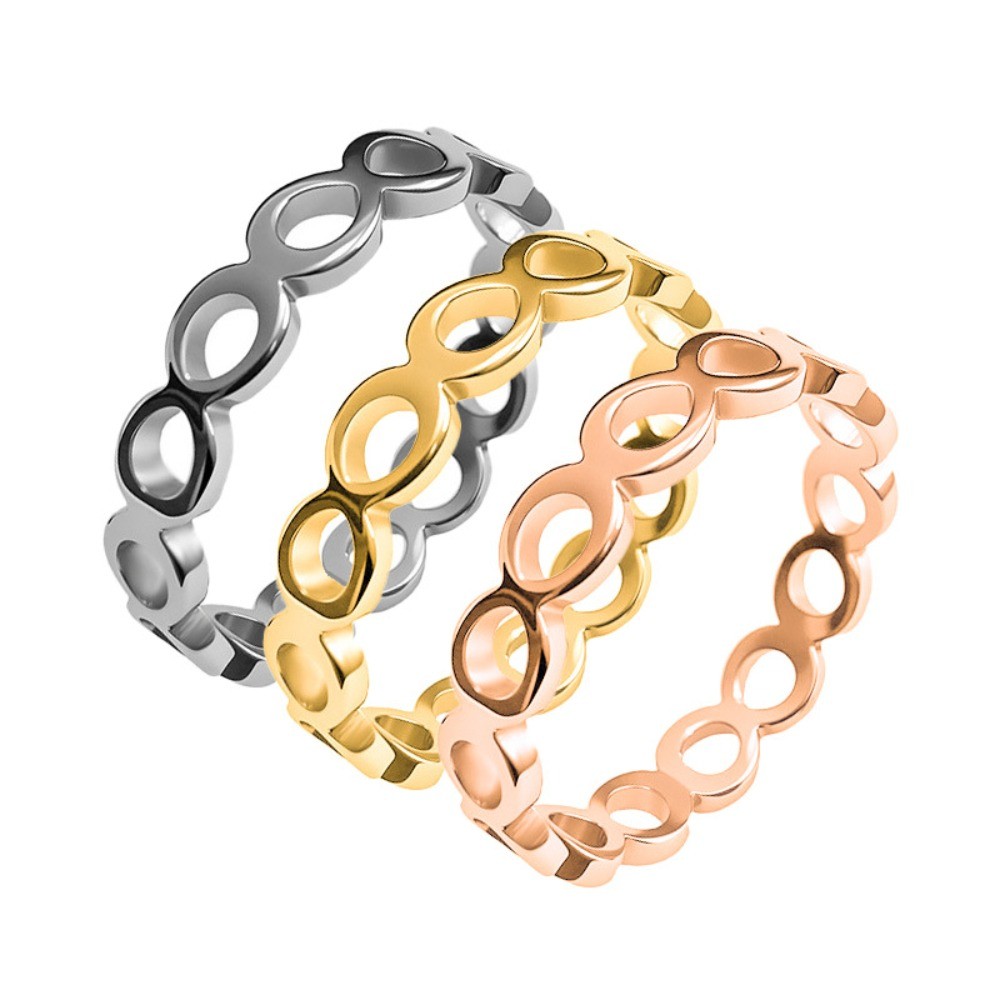 1 ชิ้น วงแหวนสีเงิน สีทอง และสีโรสโกลด์ ทำจากเหล็กไททาเนียม หมายเลข 8 สำหรับผู้หญิง แบบเรียบง่าย Minimalist ทนต่อการซีดจาง วงแหวนคู่ Matching Rings เครื่องประดับ