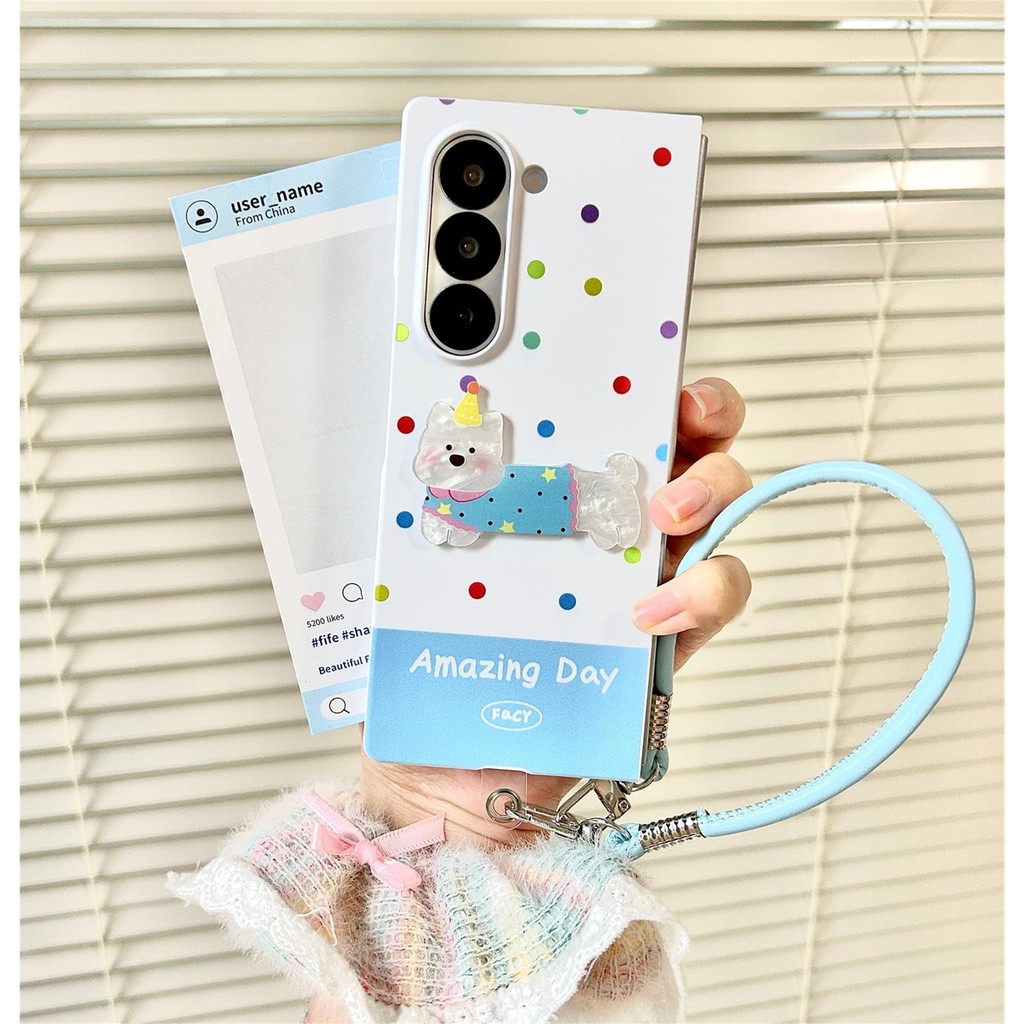 น่ารัก 3D Puppy สีสัน Wave Point กรณีหนังสําหรับ Samsung Galaxy Z Fold7 Z Fold6 ZFold 5 Zfold4 fold3 ฝาครอบ