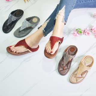 FA9276 รองเท้าแตะโซฟา2เซน คีบกลิตเตอร์ทูโทนเรียบหรูสวยวิ้ง พ…