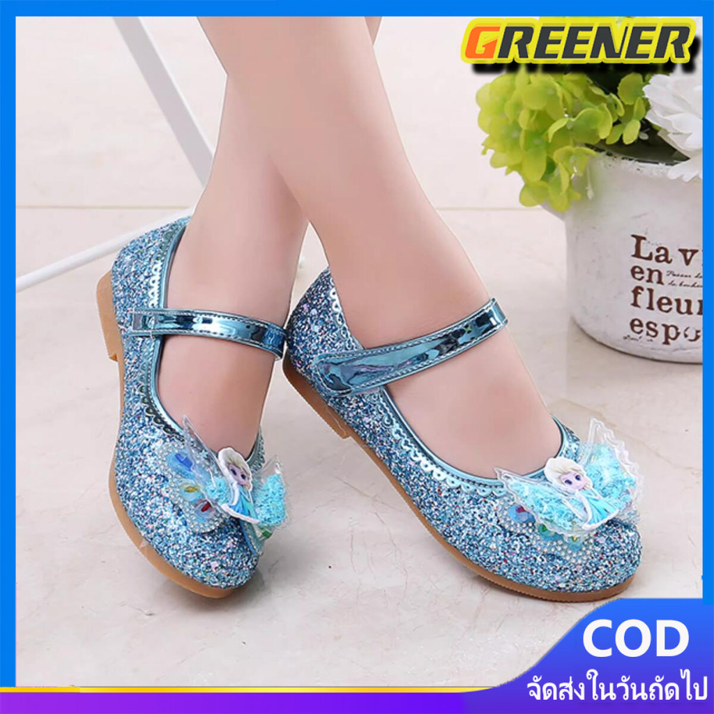 Greener รองเท้าหนังคริสตัลเจ้าหญิง Aisha / รองเท้าส้นเตี้ยสำหรับเด็กผู้หญิง