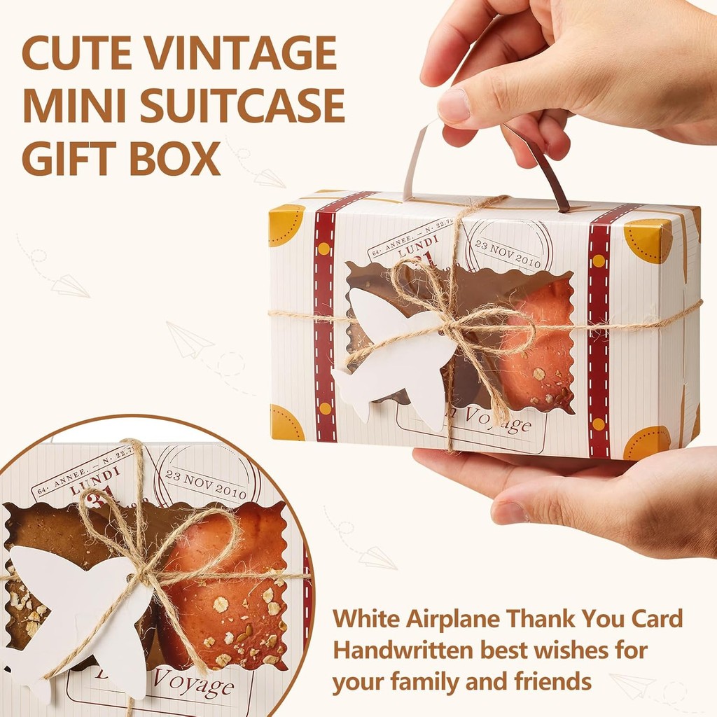 YODYZJ กล่องโปรดปรานปาร์ตี้กระเป๋าเดินทางขนาดเล็ก 20 ชิ้น, 6.55 x 3.85 x 2.45 นิ้วกล่องคุกกี้หน้าต่า