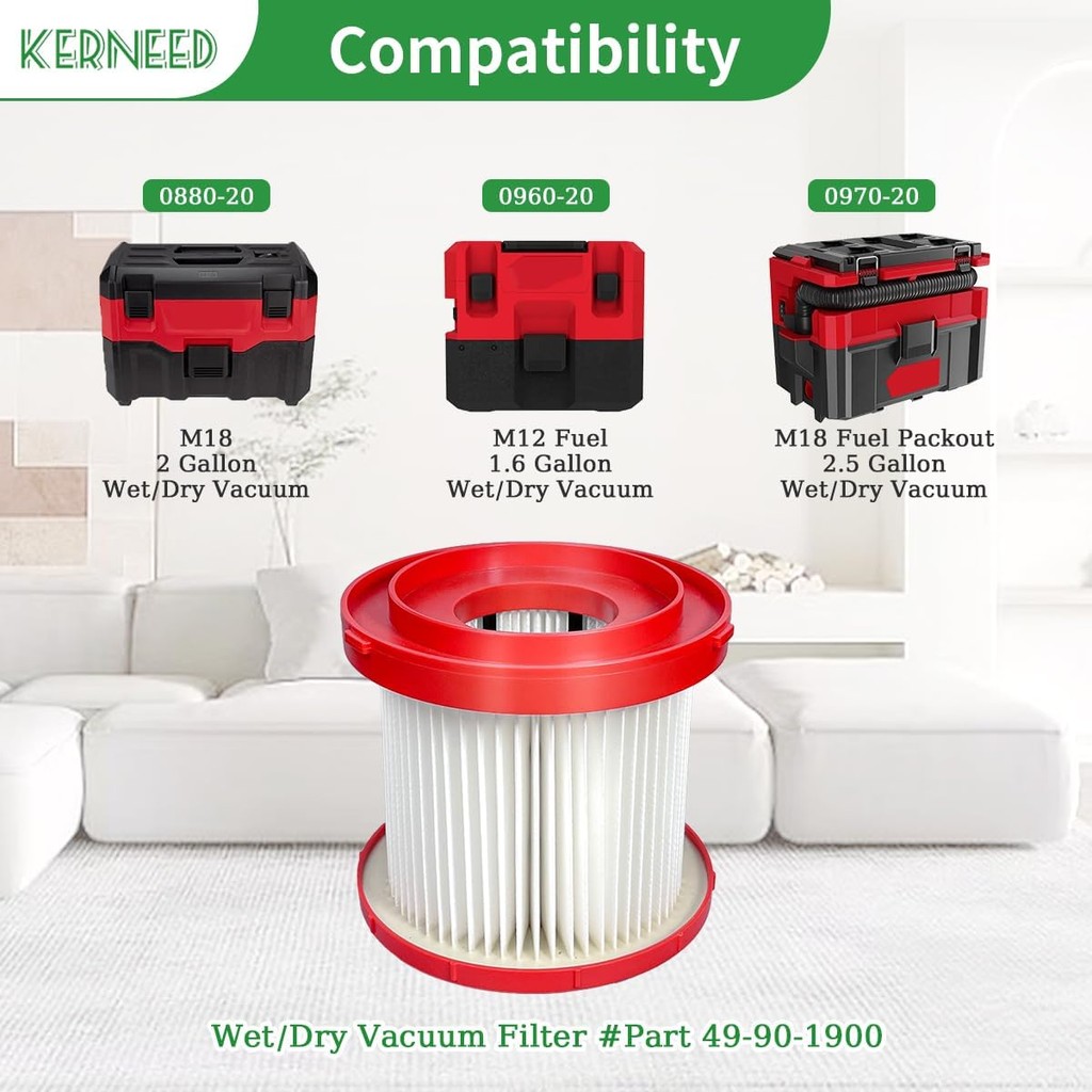2 แพ็ค 49-90-1900 ตัวกรอง HEPA เข้ากันได้กับ Milwaukee ไร้สาย M18 สูญญากาศ 0780-20 0880-20, พร้อมตัว