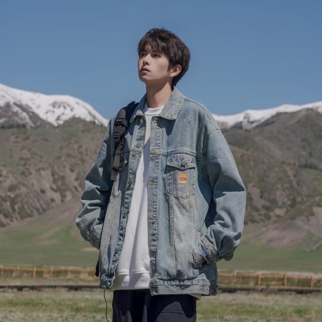 泼墨牛仔外套男牛仔衣情侣装夹克外套男女生褂子Splash Ink Denim Jacket Men's Denim Jacket Couple Jacket20250907