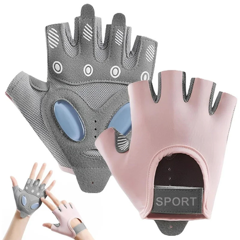 1 Pair Workout Gloves with Liquid Silicone for Women Fingerless Cycling Gloves Non-slip Men's Gym We