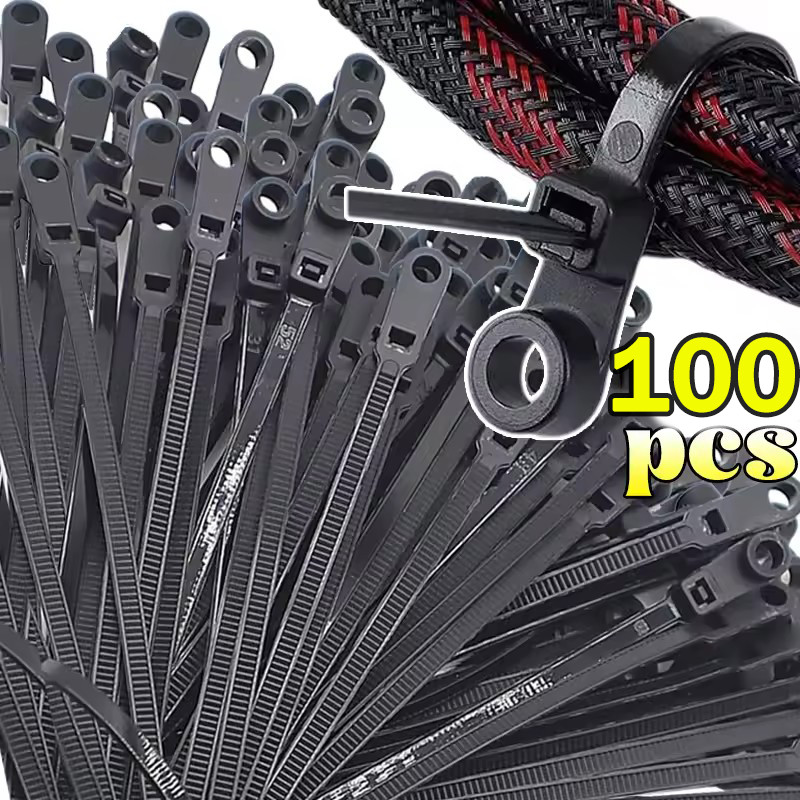 100ชิ้นไนลอนผูกสายที่มีรูสกรู/ปรับล็อคตัวเองยึดห่วง