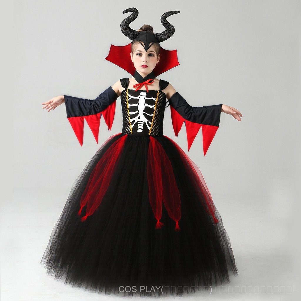 United Nations Girls Dress [สไตล์ใหม่ขายร้อน] Halloween Witch Vampire Children Dress Black Dress Hor