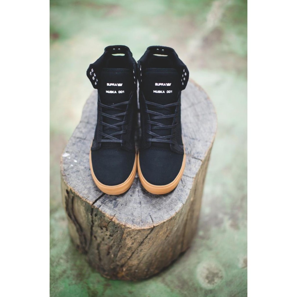 [FMF Aries] Supra Skytop Black Guest Supply Canvas+Oil Wax Check Leather+Raw Rubber Sole หล่อ!