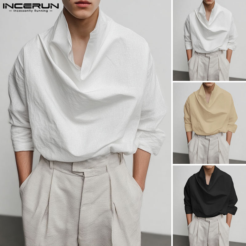 เชิ้ตผู้ชายสไตล์เกาหลี แขนสามส่วนสี่ ทรงคล่องตัว มีรายละเอียด pleats และ swing collar — صورة 3