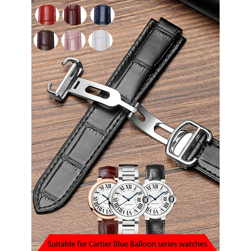สายนาฬิกาหนังแท้สําหรับ Cartier Blue Balloon Cartier Wsbb0025 ยกปาก MensWomen สายรัด 14*8 มม.18*11 มม.20*12 มม.