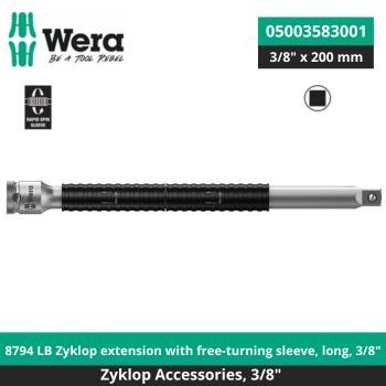 วาร่าร่า 05003583001 - 8794 LB Zyklop Extension With Free-Turn Sleeve, Long 3/8" x 200 mm Wera Tools