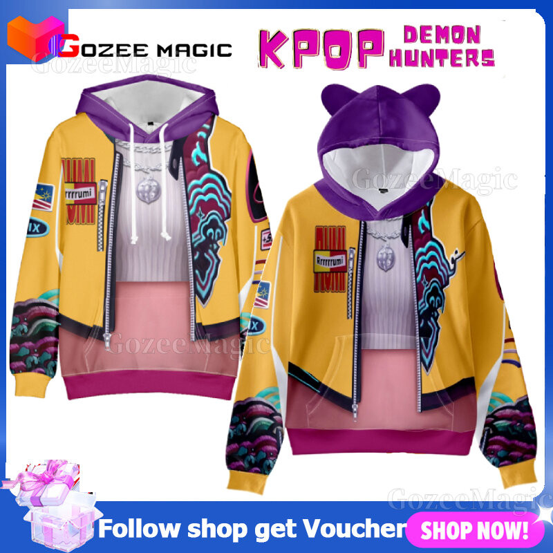 KPop Demon Hunters Hoodie หูแมวเสื้อแขนยาว เครื่องแต่งกายสำหรับคอสเพลย์ เด็กและผู้ใหญ่