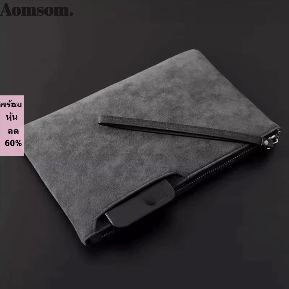 AOMSOM กระเป๋าคลัทช์ธุรกิจสำหรับผู้ชาย ทำจากหนังนุ่ม เหมาะเป็นของขวัญ