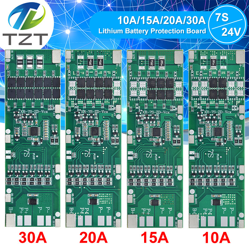 BMS 7S 24V 10A 15A 20A 30A Li-ion 18650 แบตเตอรี่ชาร์จพร้อมฟังก์ชั่นสมดุลวงจรสั้น/อุณหภูมิป้องกัน