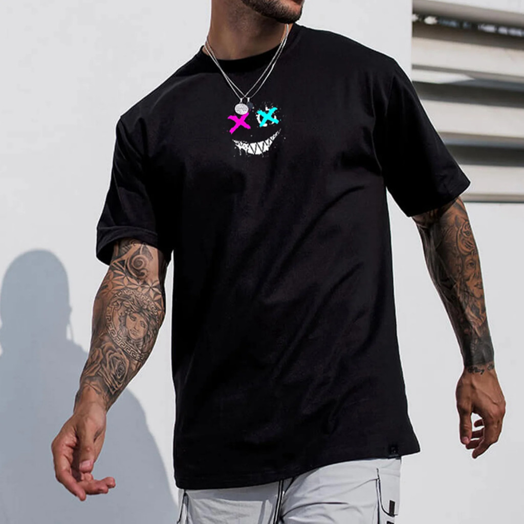HOT Evil Emoji Graphic Black Print T-Shirt Tee เสื้อยืดสีดําสีขาว