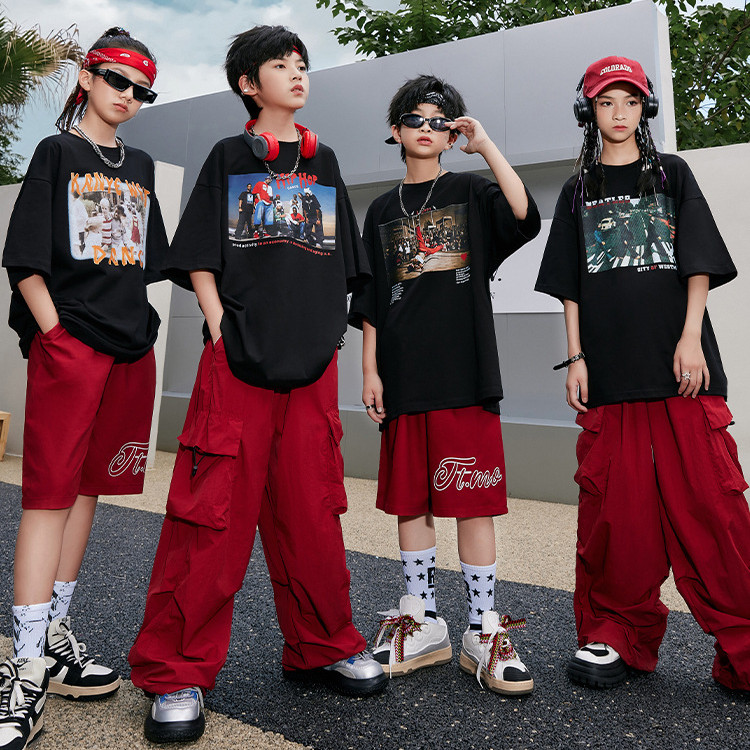 ชุดฮิปฮอปเด็ก/วัยรุ่น สำหรับเต้นรำและวิ่ง สไตล์รันเวย์ คอกลม (คอตตอน)
