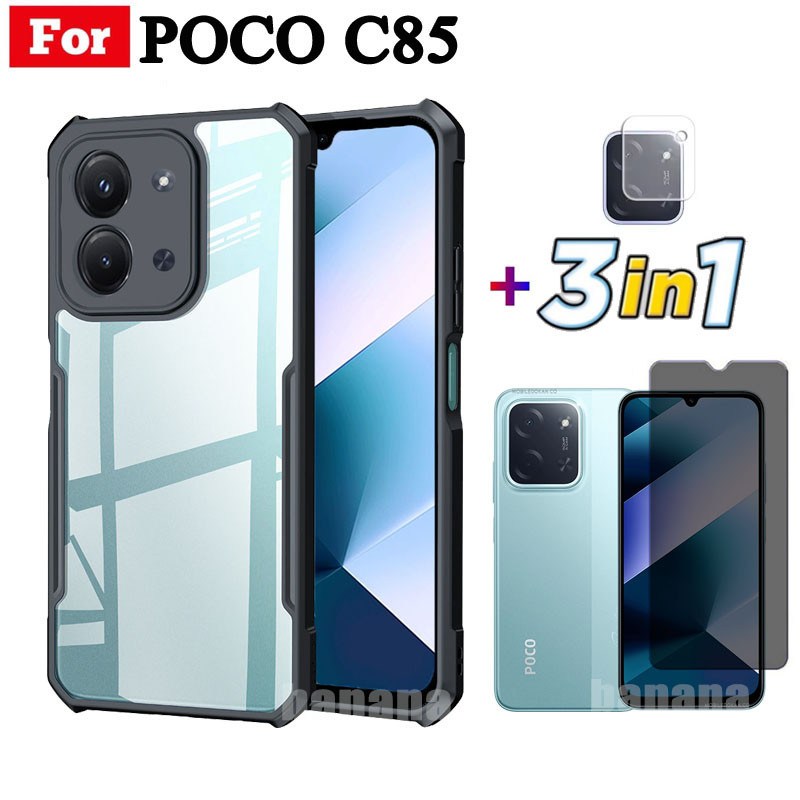 3 in 1 POCO C85 เคสโทรศัพท์กันกระแทกสําหรับ POCO C 85 C8 5 กระจกนิรภัยป้องกันหน้าจอและฟิล์มเลนส์และฟ