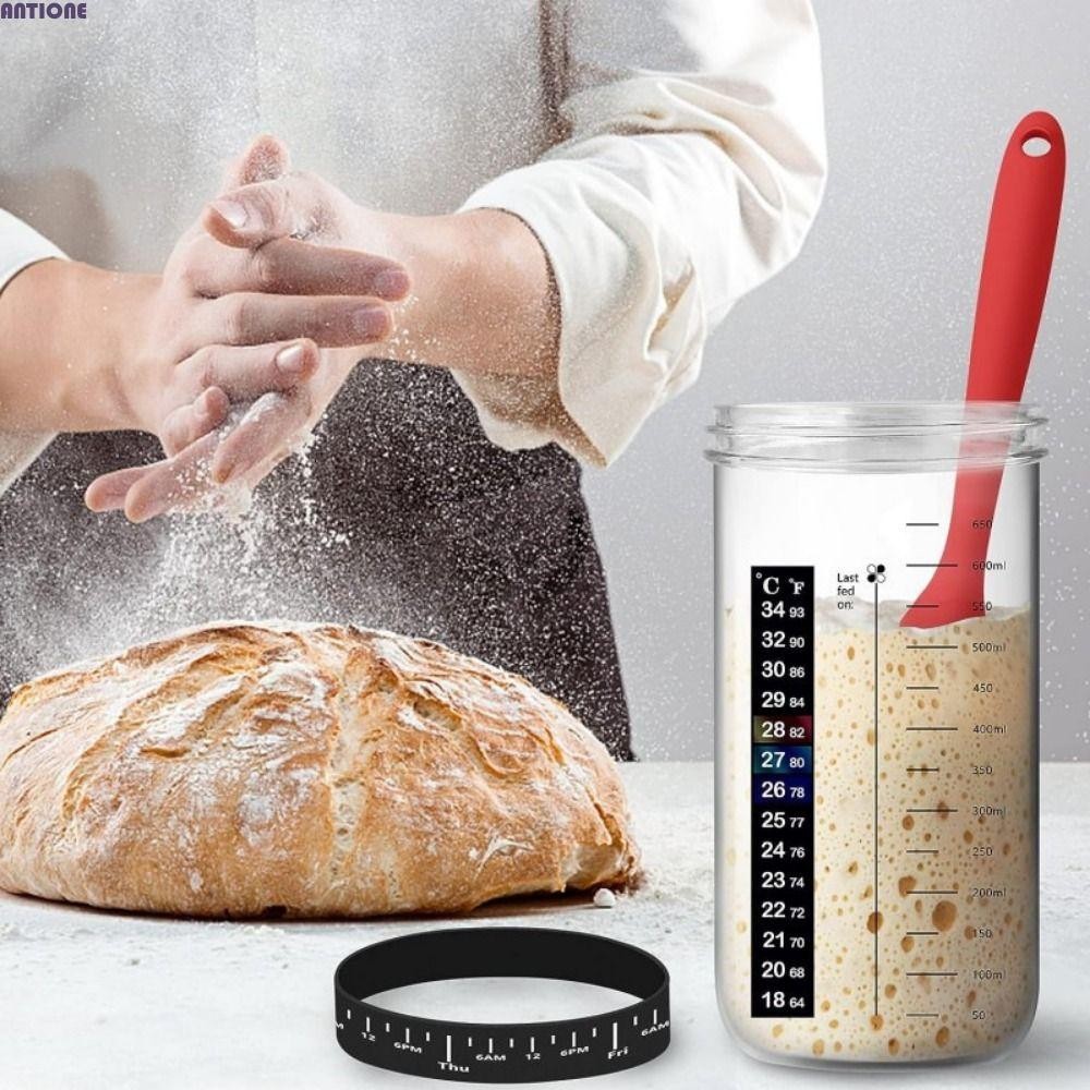 ANTIONE Sourdough Starter Jar Kit, Reusable ทนความร้อน Sourdough Bread Starter Condor-free Sourdough